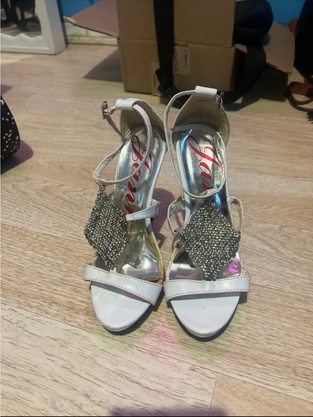Lacee White Crystal Strap High Heels